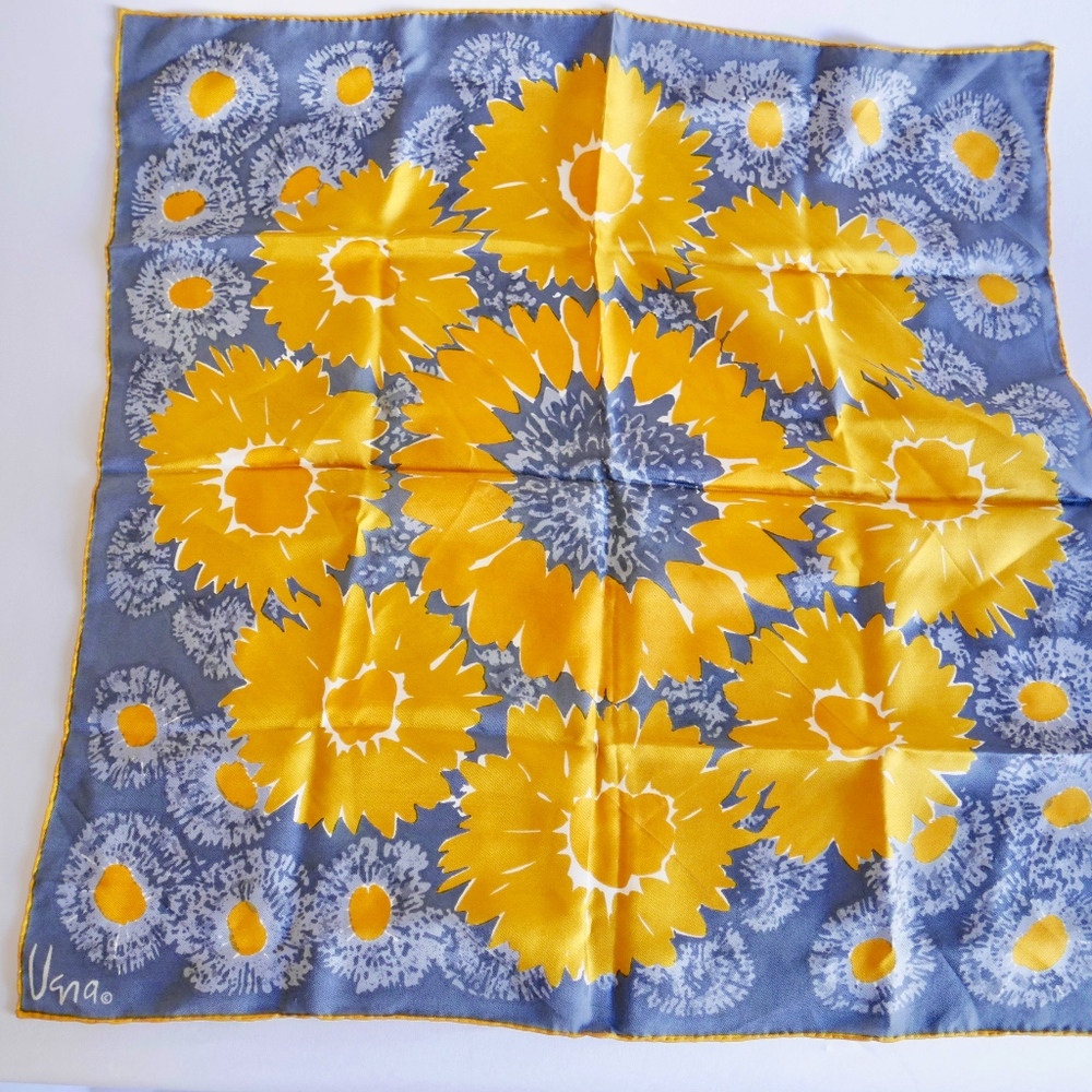 Vintage VERA Silk Scarf w/Gold Flowers